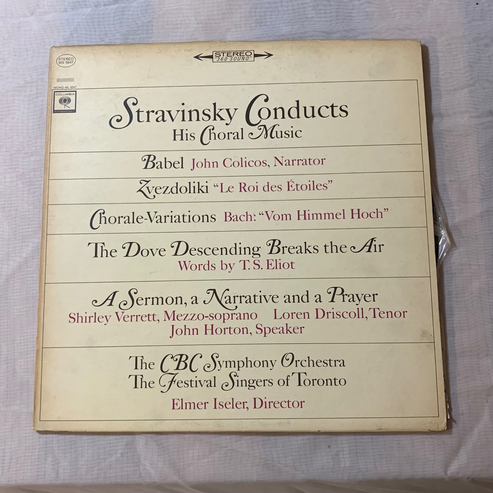 Stravinsky Conducts His Choral Music Vinyl LP Columbia Masterworks Stereo